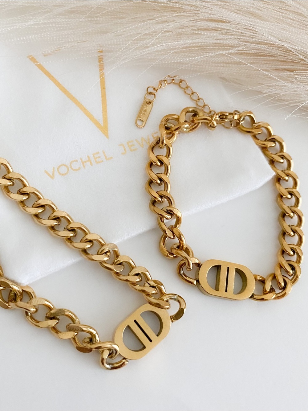 SOLD Stainless Steel Luxury Designer Gold Chain Bracelet & Necklace Set - Picture 2 of 16